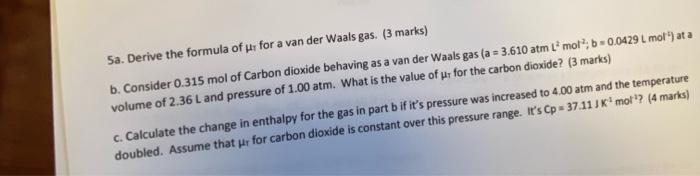  Sa. Derive the formula of us for a van der Waals