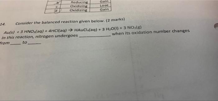  b c d Reducing Oxidizing Oxidizing Gain Lose Gain 14. Consider