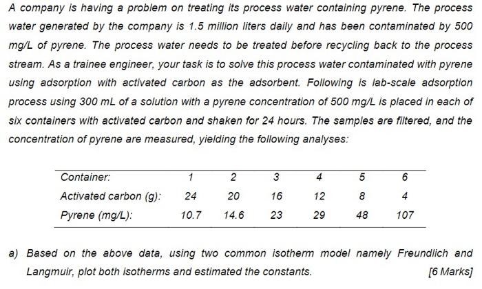  A company is having a problem on treating its process water