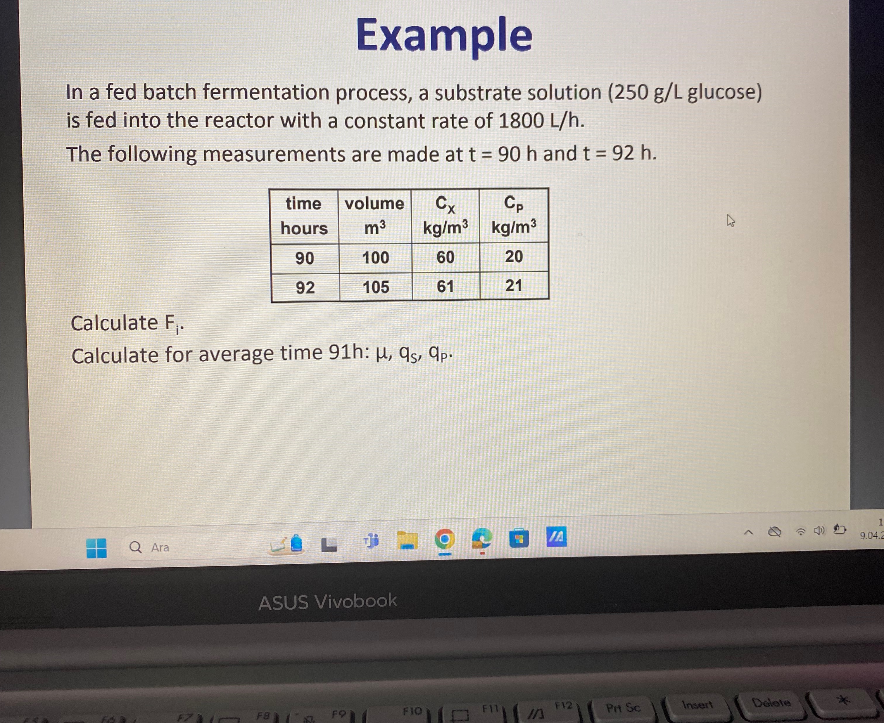  Example In a fed batch fermentation process, a substrate solution (250gL