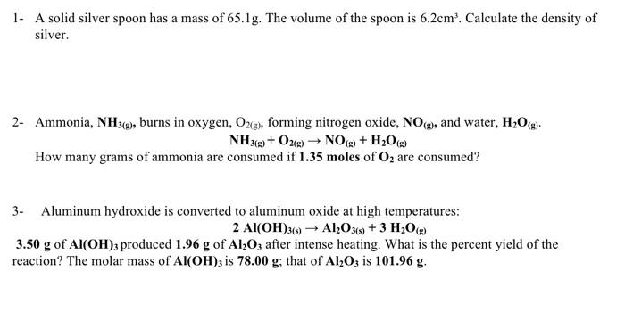 please solve this all question!!! 1- A solid silver spoon has a