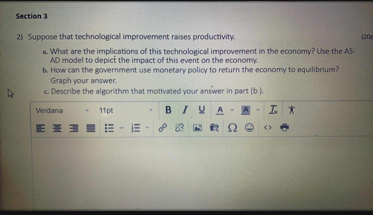 Section 3 (20p 2) Suppose that technological improvement raises productivity. a.