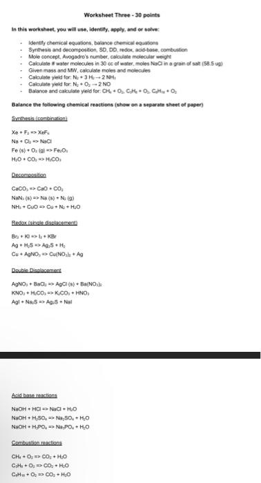  please need answers for this worksheet! Worksheet Three 30 peints In