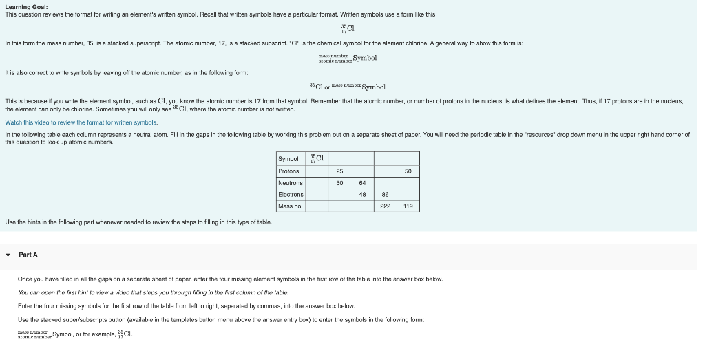  This question reviews the format for writing an element's written symbol.