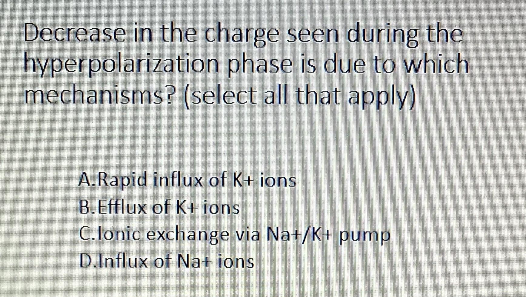  Decrease in the charge seen during the hyperpolarization phase is due