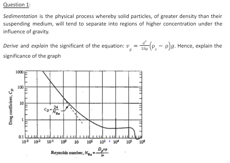  Question 1: Sedimentation is the physical process whereby solid particles, of