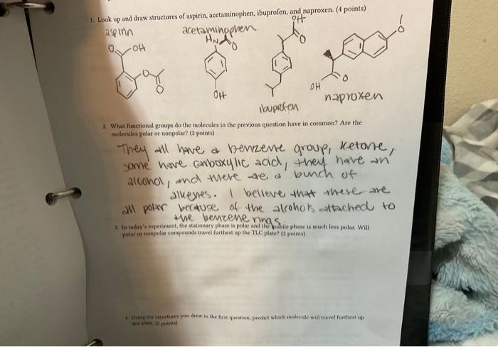 analgesics and thin layer chromatography prelab. How do I answer questions 3
