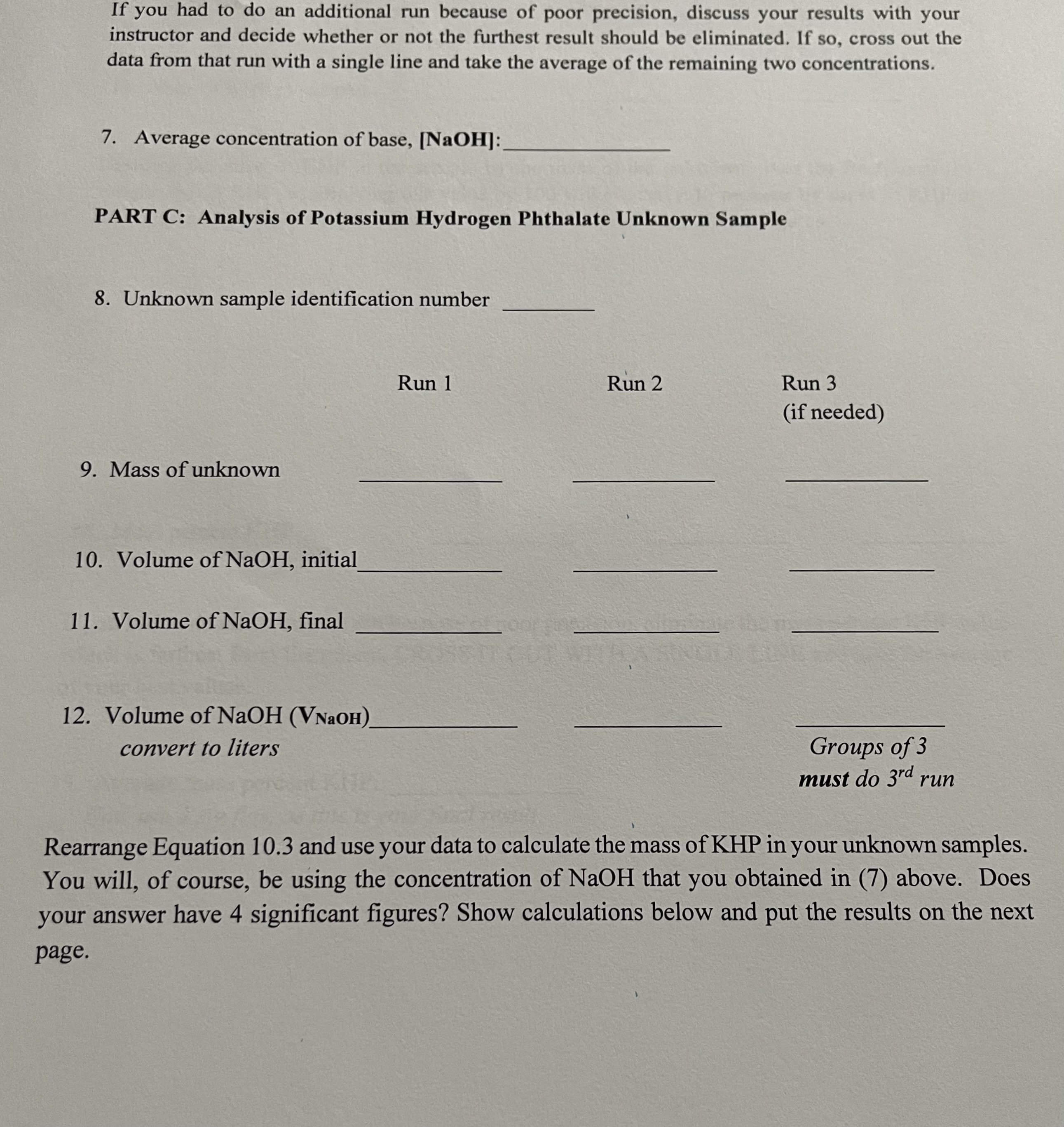 the diluted NaOH. 1. Approximate concentration of the diluted NaOH PART B: