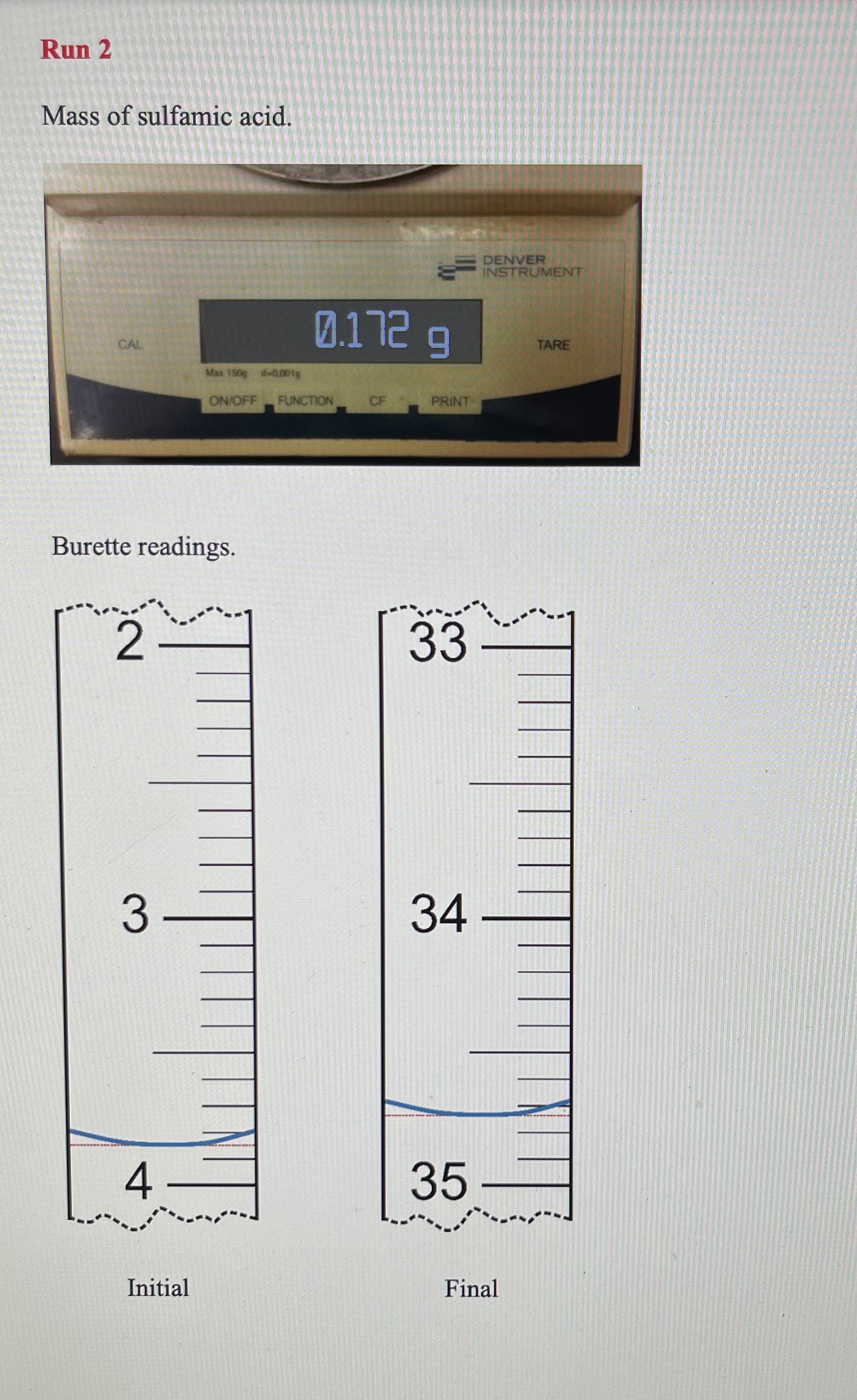 do 3 runs Using titration Equation 10.2 and your data, calculate the