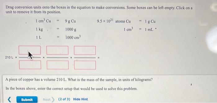 please help!! Drag conversion units onto the boxes in the equation to
