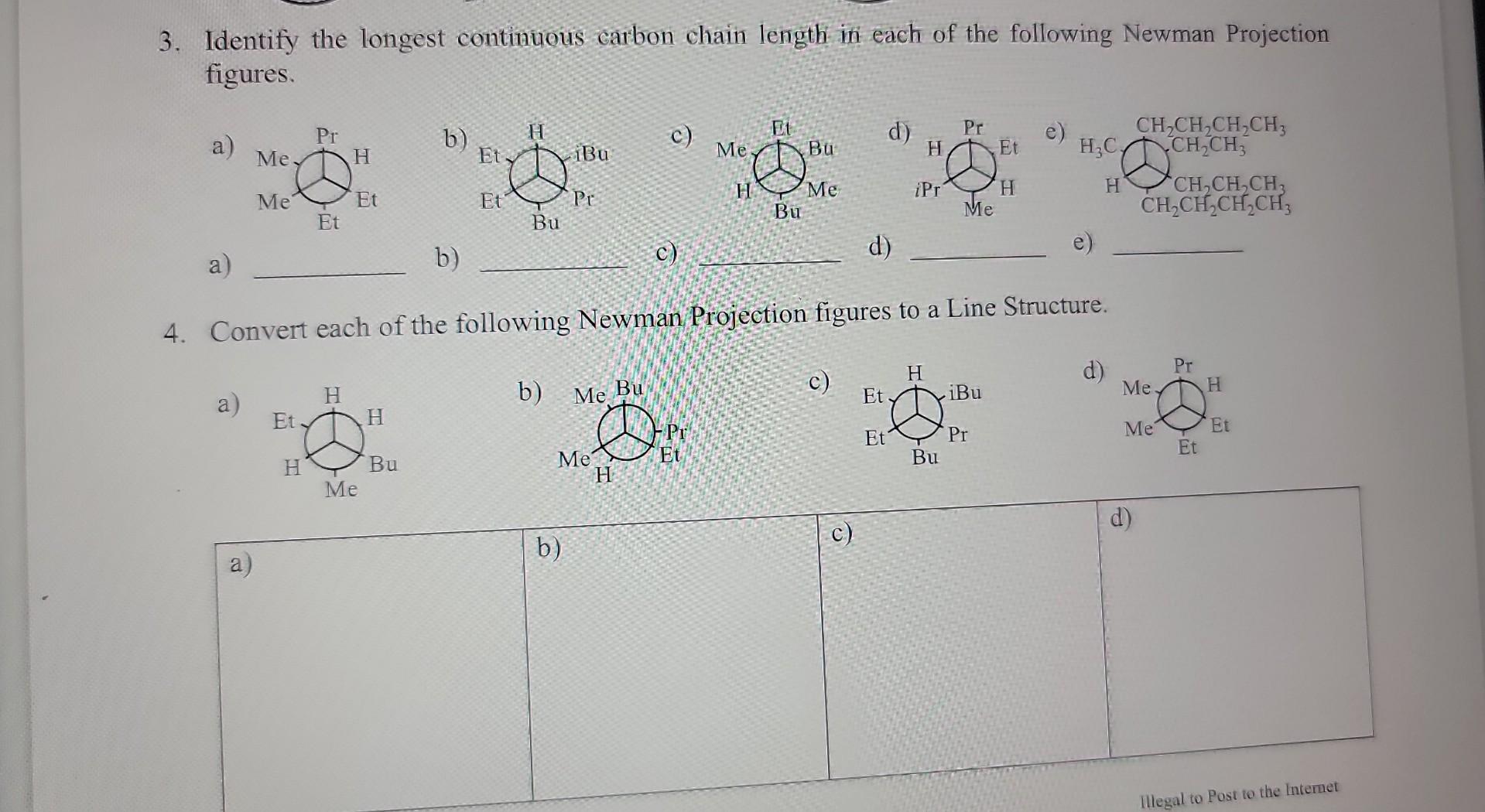  3. Identify the longest continuous carbon chain length in each of