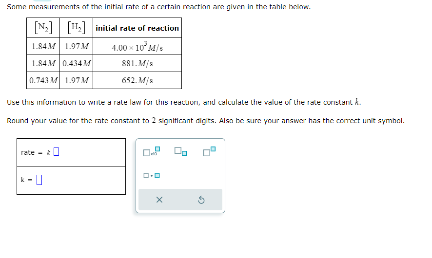  Use this information to write a rate law for this reaction,