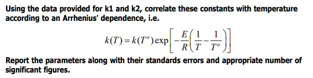 Using the data provided for k1 and k2, correlate these constants