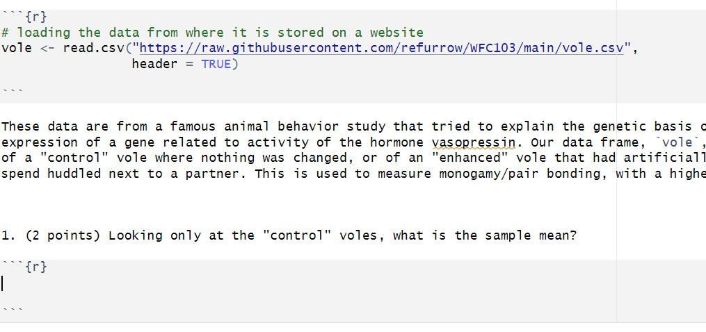 Does anyone know what code to get the sample mean? {r} \#
