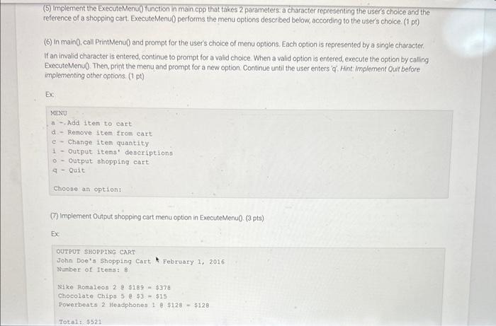- Parameterized constructor to assign item name, item description, item price, and