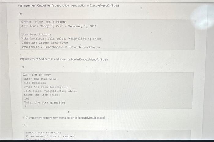 item quantity (default values of o). (1 pt) - Public member functions