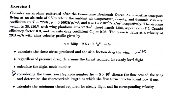  Exercise 1 Consider an airplane patterned after the twin-engine Beechcraft Queen