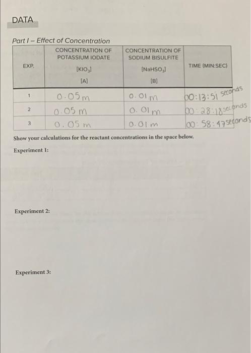 please help!! DATA Part I - Effect of Concentration CONCENTRATION OF CONCENTRATION