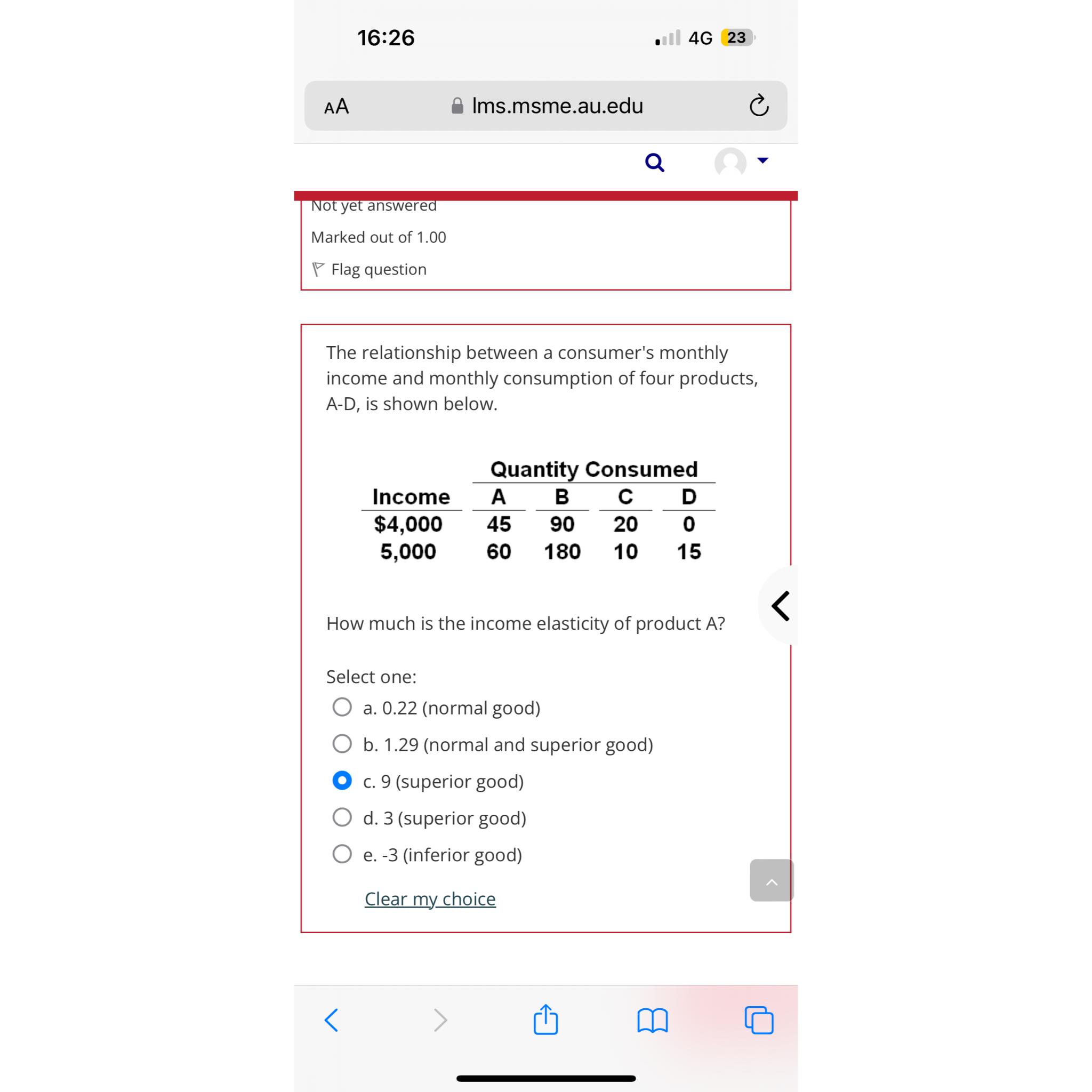  16:26 4G 23 AA Ims.msme.au.edu c Q Not yet answered Marked