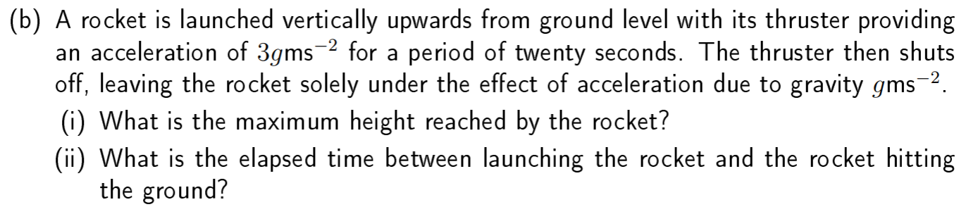  (b) A rocket is launched vertically upwards from ground level with