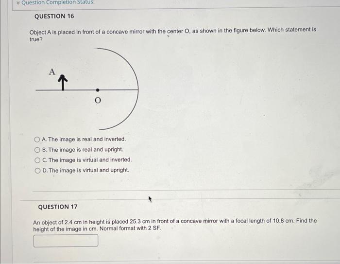 answer both questions please Object A is placed in front of a