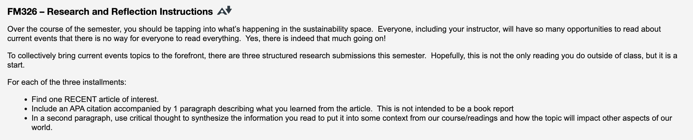  FM326 - Research and Reflection Instructions A' Over the course of