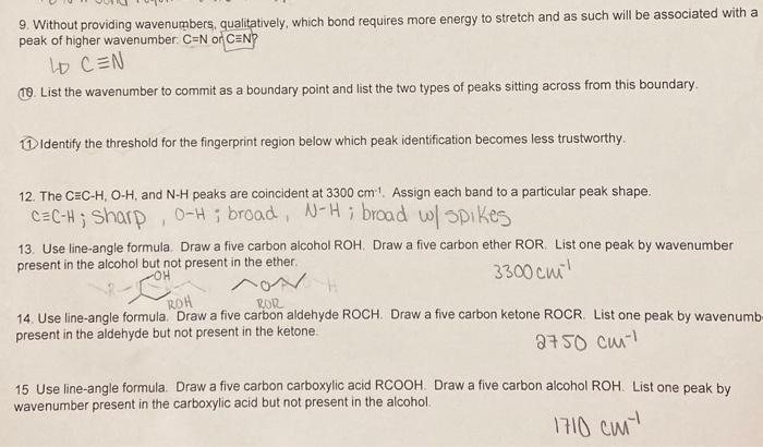 please help with IR spectroscopy problems #9-11 and 13-15 9. Without providing