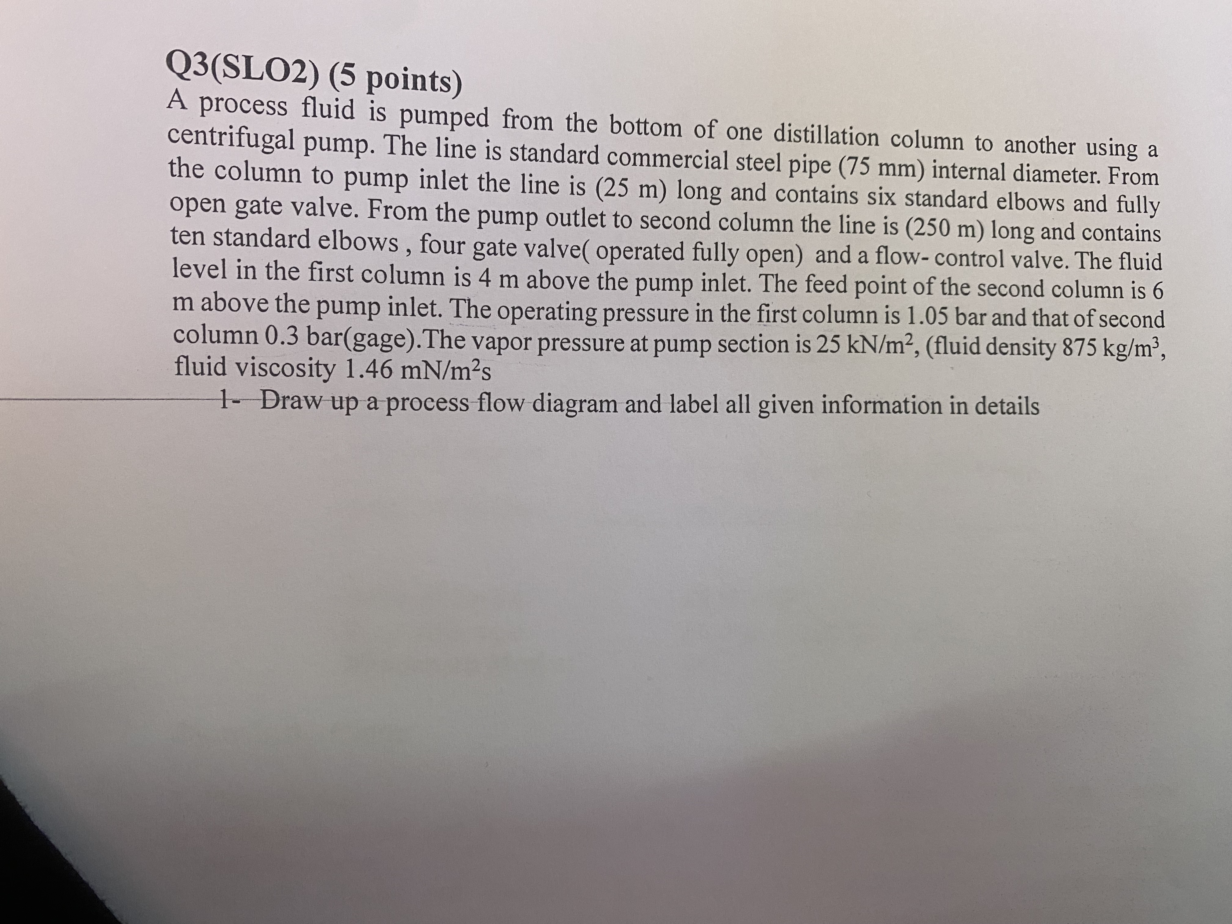  Q3(SLO2)(5 points) A process fluid is pumped from the bottom of