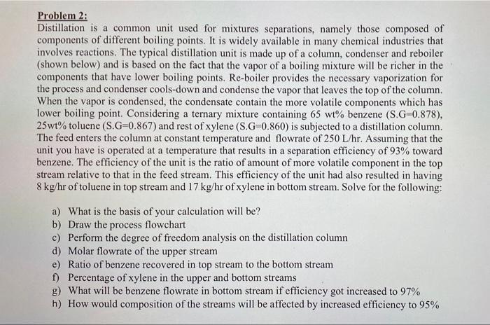v Problem 2: Distillation is a common unit used for mixtures separations,