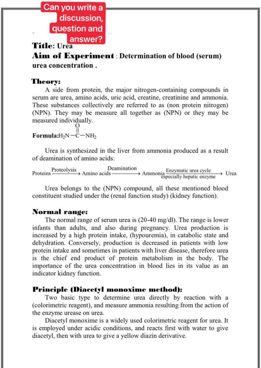  Can you write a discussion, question and answer? Title: Urea Aim