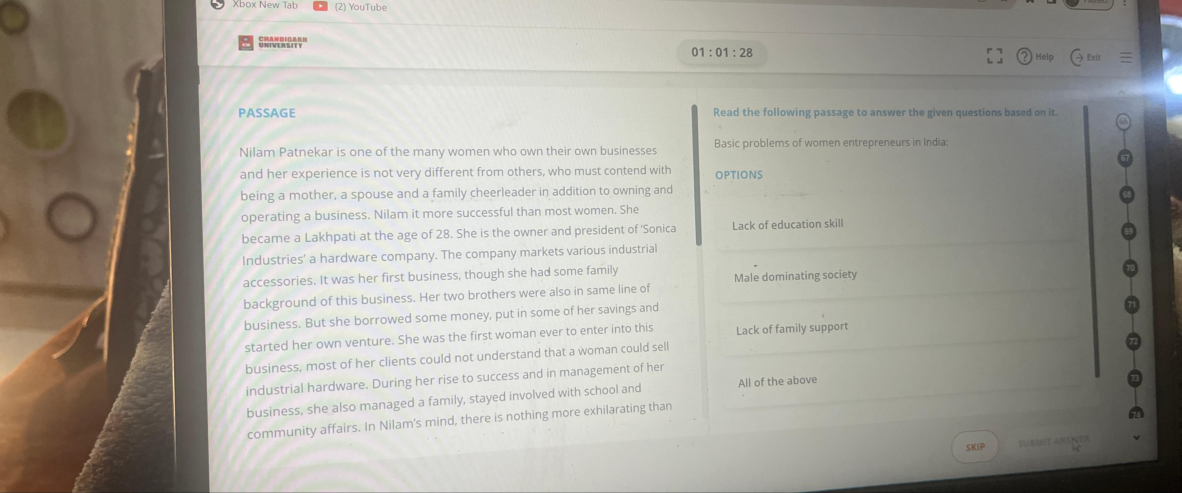  Xbox New Tab (2) YouTube 01:01:28 PASSAGE Read the following passage