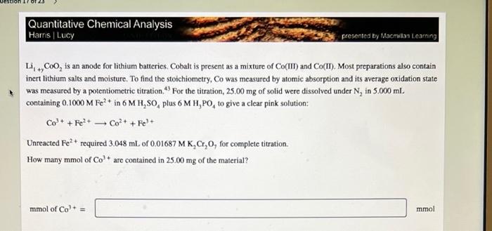  Quantitative Chemical Analysis Harris | Lucy presented by Macmillan Learning Li,,Coo,