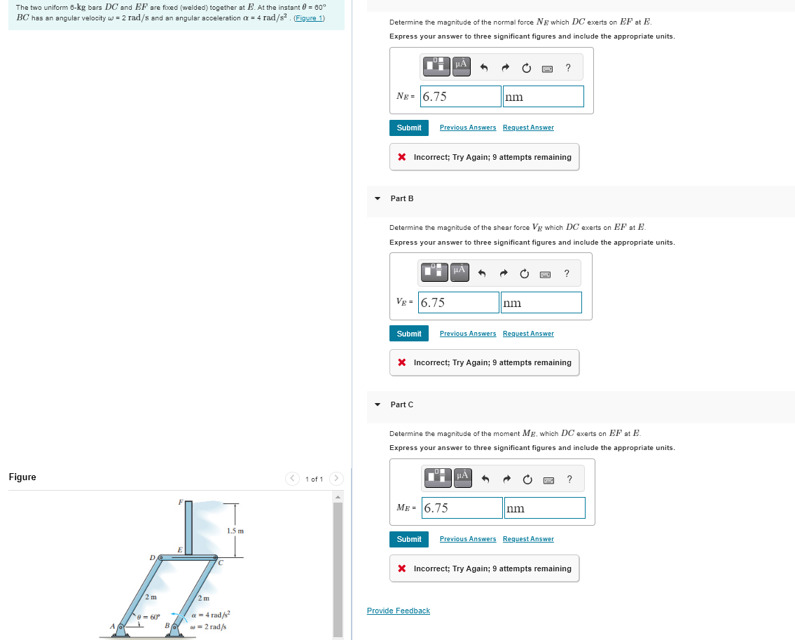  The two uniform 6-kg bars DC and EF are fixed (welded)