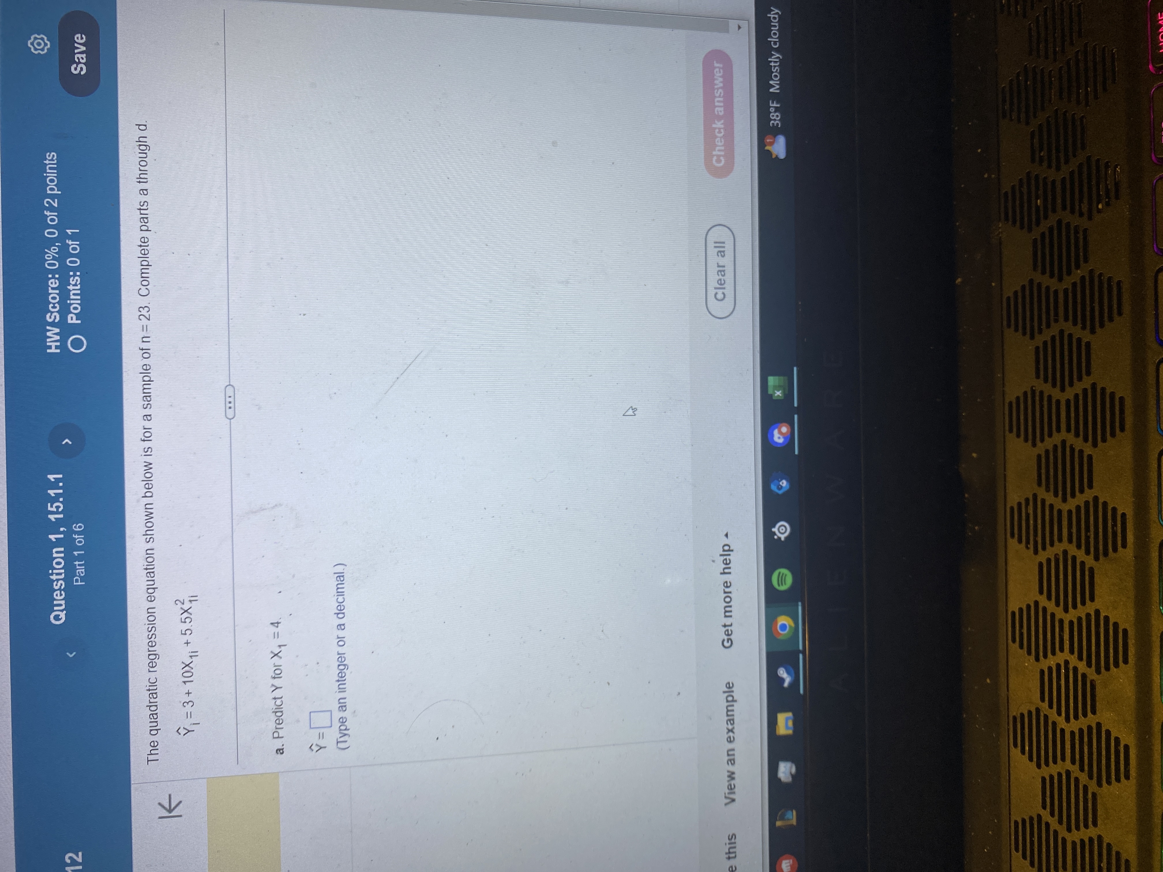  the quadratic regression equation shown below is for a sample of