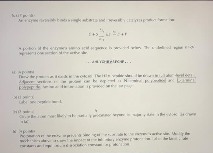  6. (57 points) An enzyme reversibly binds a single substrate and