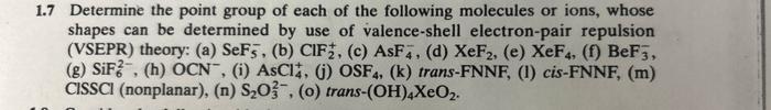  answer a through o ? 1.7 Determine the point group of