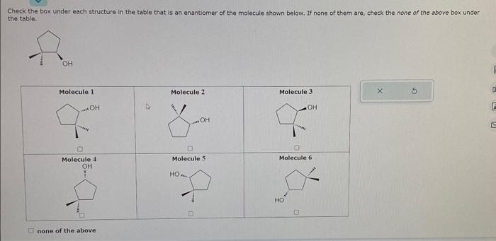  Check the box under each structure in the table that is