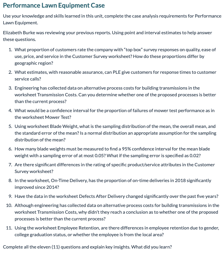  Performance Lawn Equipment Case Use your knowledge and skills learned in