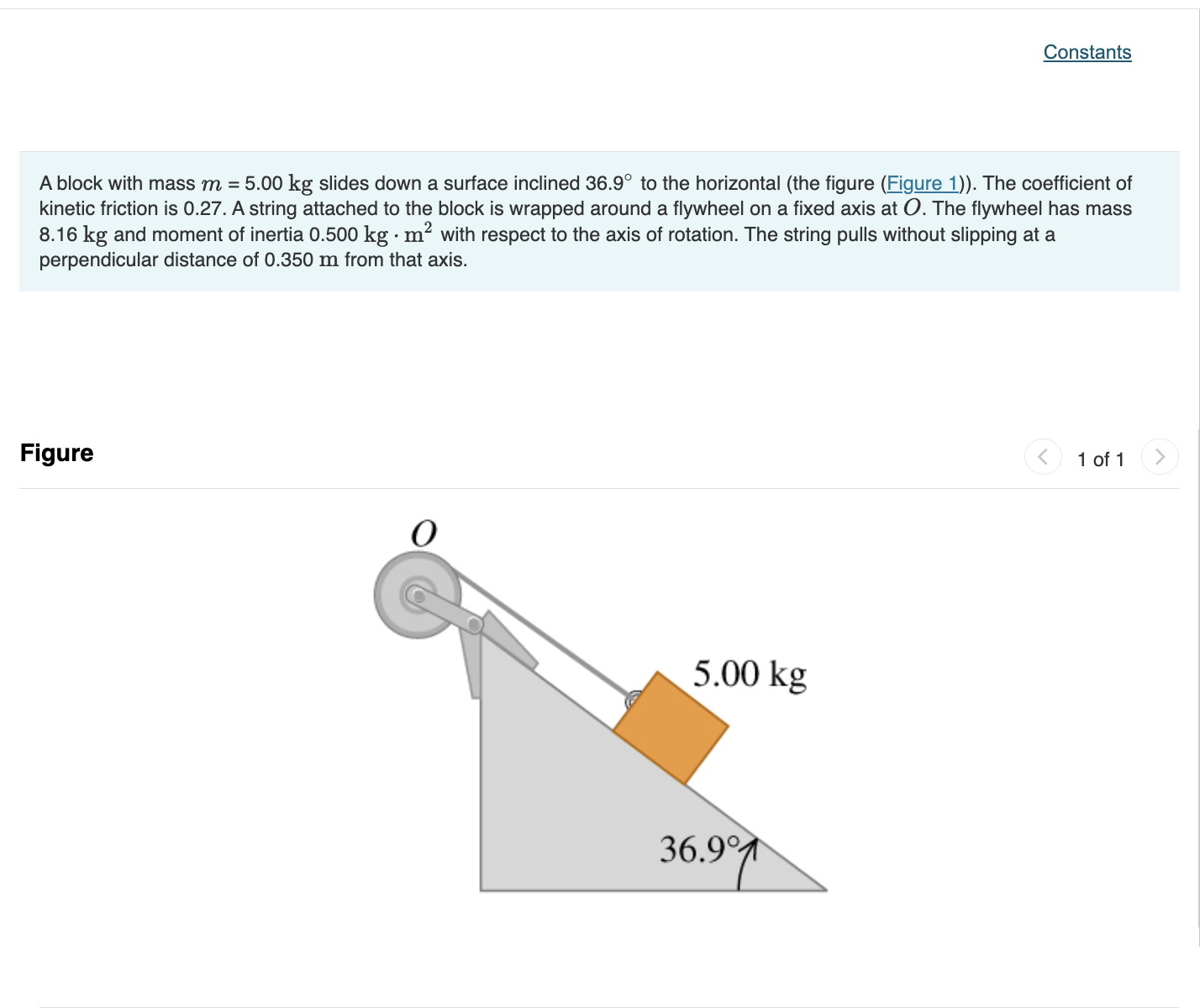  A block with mass m=5.00kg slides down a surface inclined 36.9