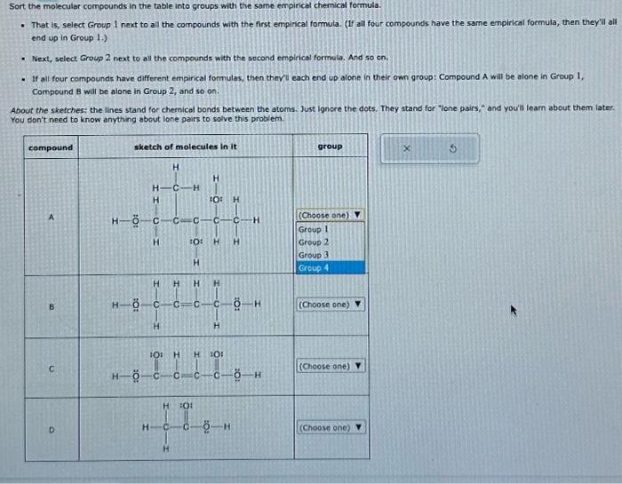  Sort the molecular compounds in the table into groups with the