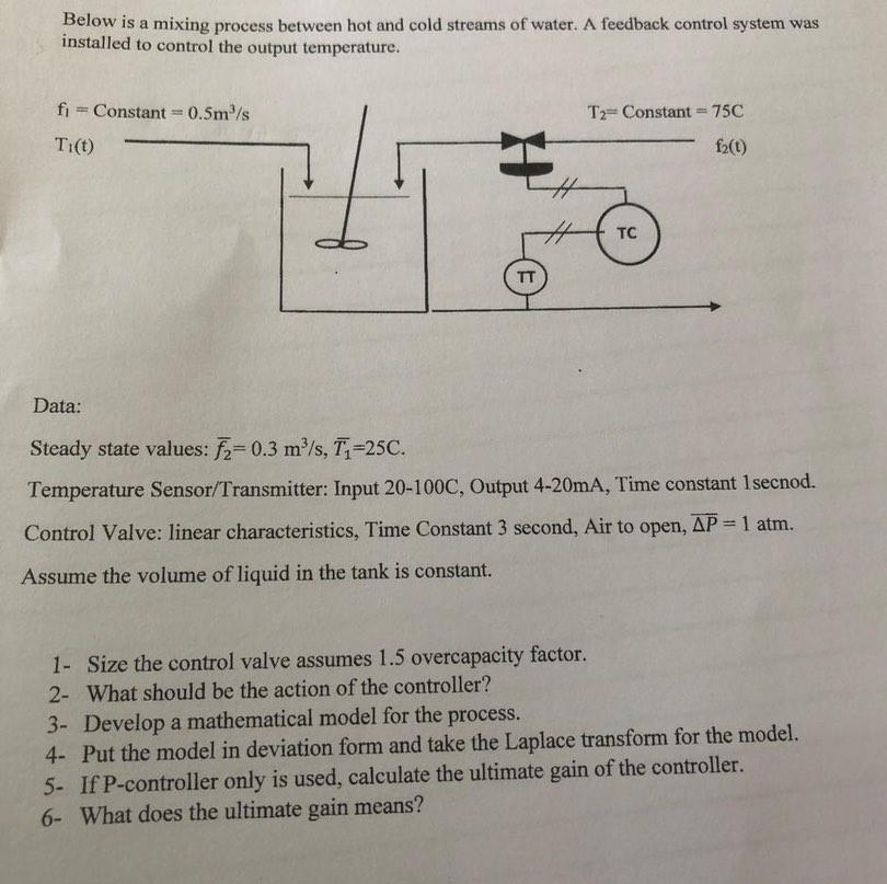  Below is a mixing process between hot and cold streams of