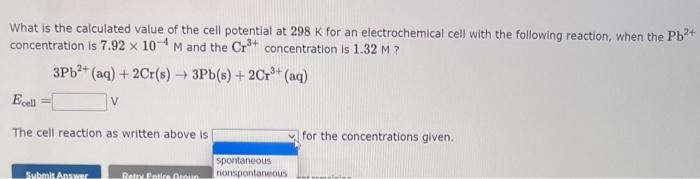  Nernst Ecell What is the calculated value of the cell potential