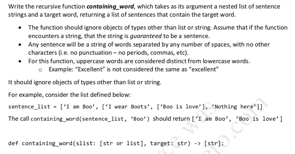 1. 2. Write the recursive function containing_word, which takes as its argument