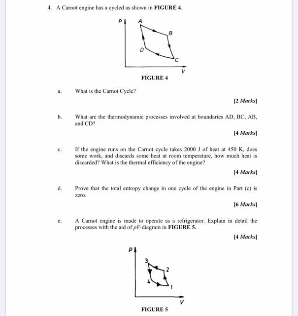  4. A Carnot engine has a cycled as shown in FIGURE