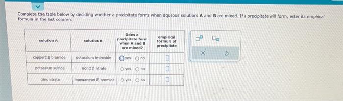  Compiete the table below by deciding whether a precipitate forms when