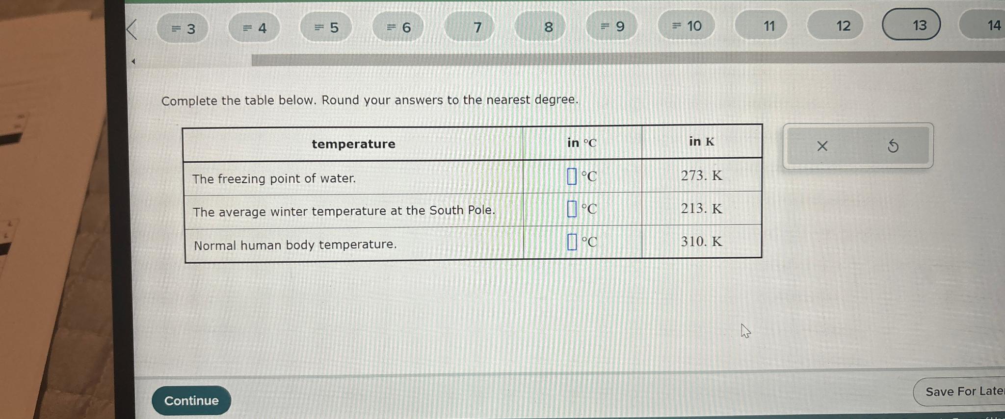  =3 =4 =5 -=6 7 8 Complete the table below. Round