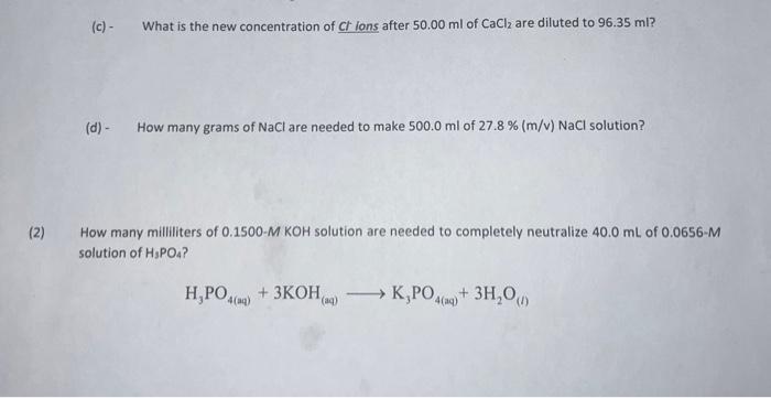 using factor label method (c) - What is the new concentration of