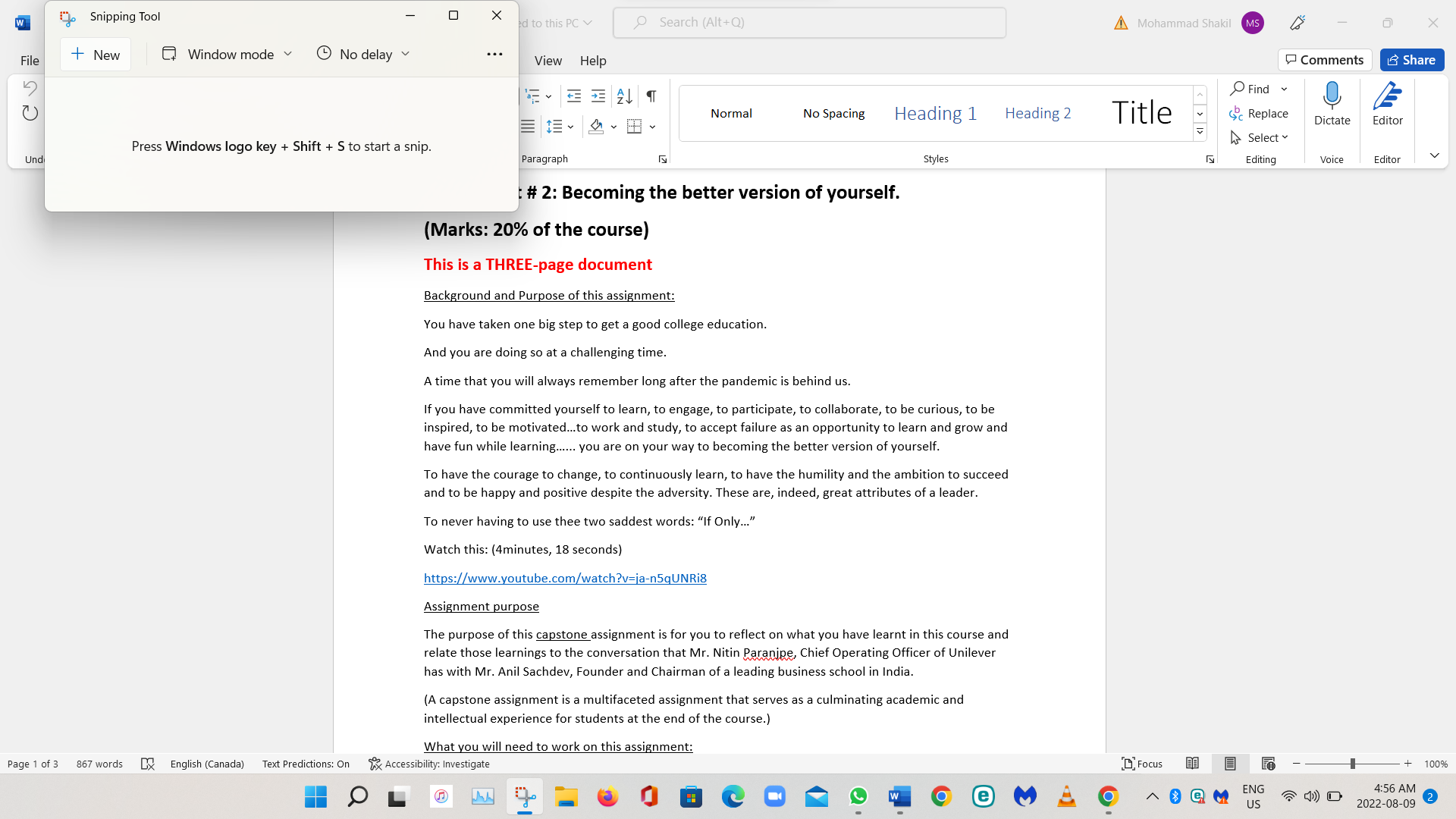 W Snipping Tool X ed to this PC v Search (Alt+Q)