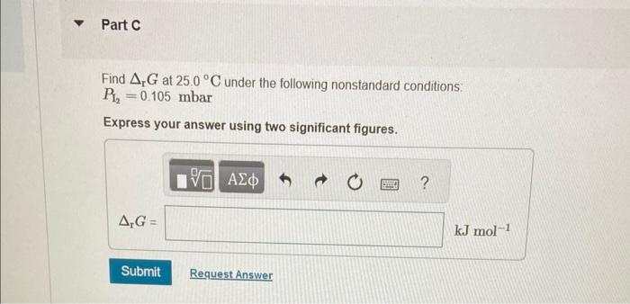 the following nonstandard conditions: Pl2=1.95mbar Express your answer using two significant figures.