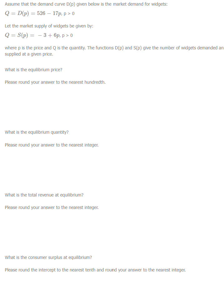  Assume that the demand curve D(p) given below is the market
